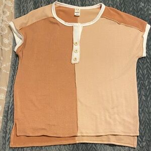 7th Ray Color Block Tee - pink taupe and Cream